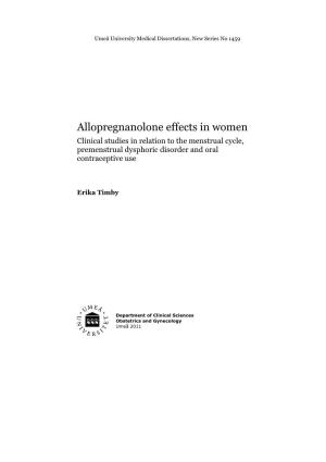 Allopregnanolone Effects in Women Clinical Studies in Relation to the Menstrual Cycle, Premenstrual Dysphoric Disorder and Oral Contraceptive Use
