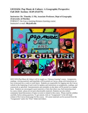 GEO2426: Pop Music & Culture: a Geographic Perspective Fall 2020
