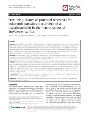 Free-Living Ciliates As Potential Reservoirs for Eukaryotic Parasites: Occurrence of a Trypanosomatid in the Macronucleus Of