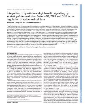 Integration of Cytokinin and Gibberellin Signalling by Arabidopsis