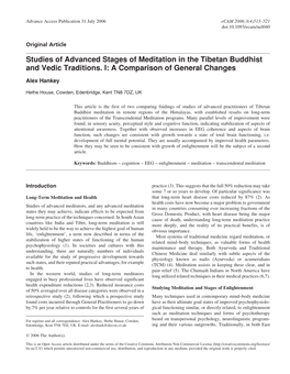 Studies of Advanced Stages of Meditation in the Tibetan Buddhist and Vedic Traditions