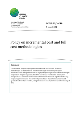 Policy on Incremental Cost and Full Cost Methodologies