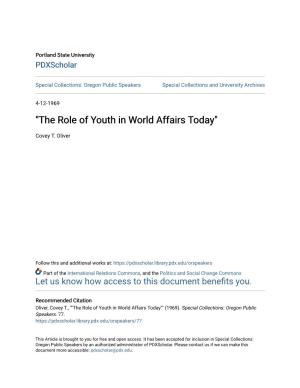 "The Role of Youth in World Affairs Today"
