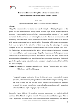 Democracy Discourses Through the Internet Communication: Understanding the Hacktivism for the Global Changing