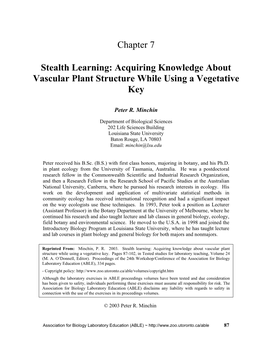 Acquiring Knowledge About Vascular Plant Structure While Using a Vegetative Key