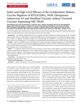 Safety and High Level Efficacy of the Combination Malaria Vaccine Regimen of RTS,S/AS01B with Chimpanzee Adenovirus 63 and Modif