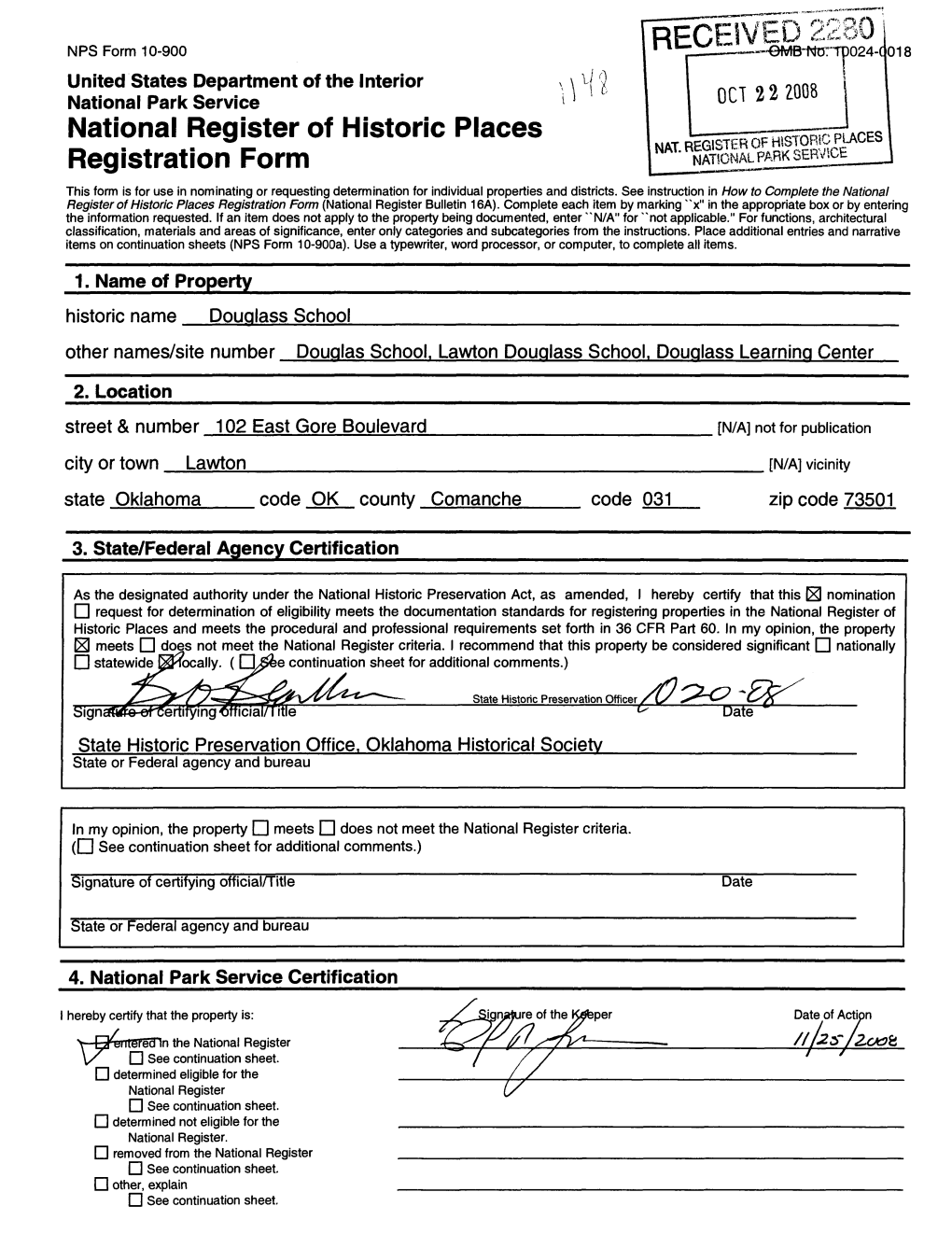 National Register of Historic Places Registration Form This Form Is for Use in Nominating Or Requesting Determination for Individual Properties and Districts