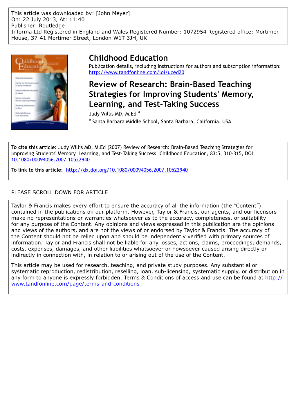 Brain-Based Teaching Strategies for Improving Students' Memory