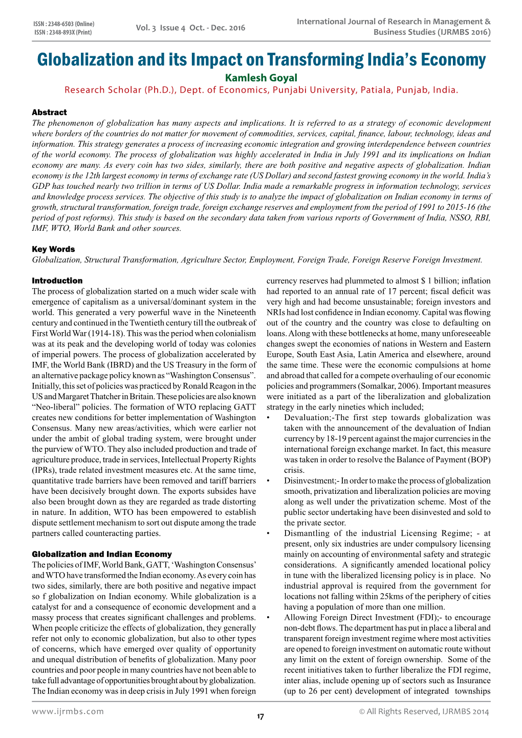 Globalization and Its Impact on Transforming India's Economy