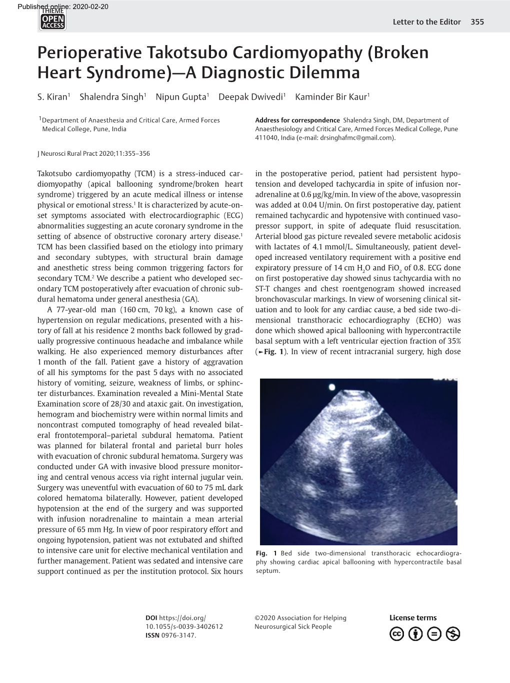 Perioperative Takotsubo Cardiomyopathy (Broken Heart Syndrome)—A Diagnostic Dilemma