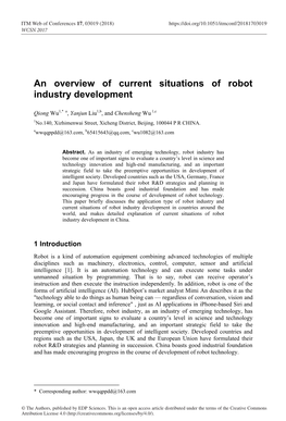 An Overview of Current Situations of Robot Industry Development