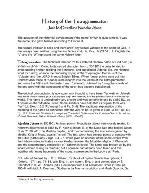History of the Tetragrammaton Josh Mcdowell and Nicholas Alsop
