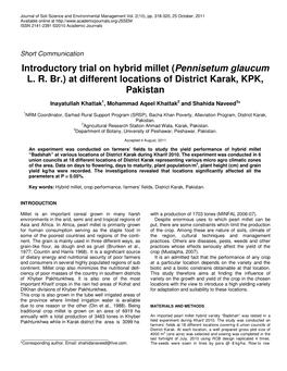 Introductory Trial on Hybrid Millet (Pennisetum Glaucum L. R. Br.) At