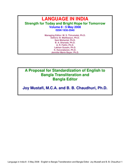 A Proposal for Standardization of English to Bangla Transliteration and Bangla Editor Joy Mustafi, MCA and BB Chaudhuri, Ph. D