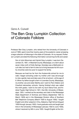 The Ben Gray Lumpkin Collection of Colorado Folklore