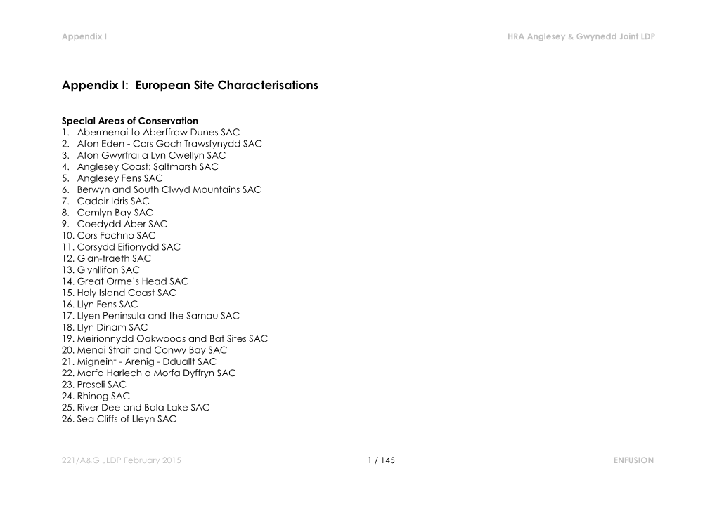 Appendix I: European Site Characterisations