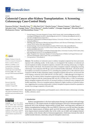 Colorectal Cancer After Kidney Transplantation: a Screening Colonoscopy Case-Control Study