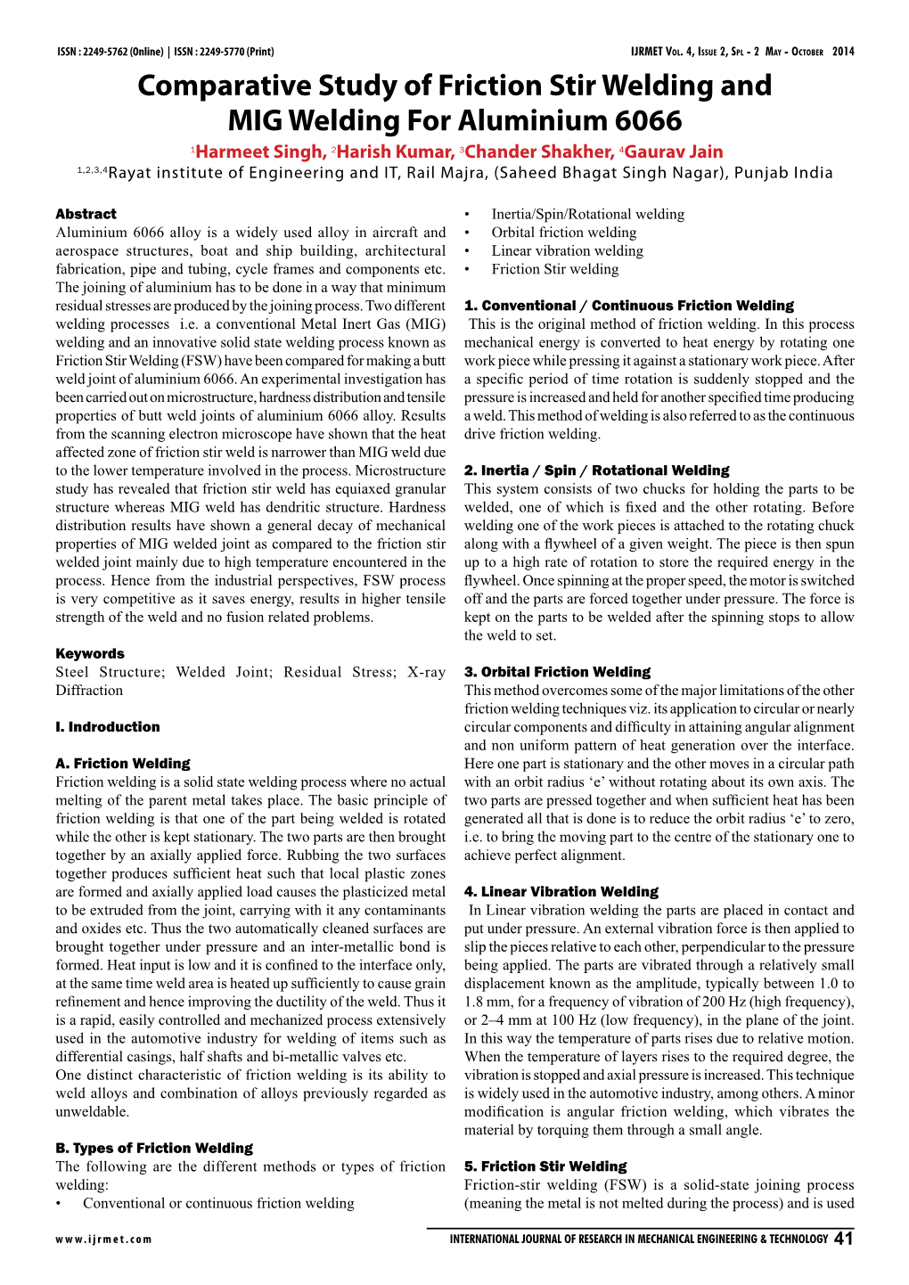 Comparative Study of Friction Stir Welding and MIG Welding for Aluminium 6066