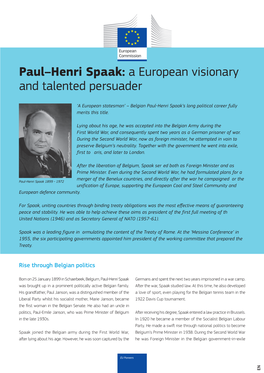 Paul–Henri Spaak: a European Visionary and Talented Persuader