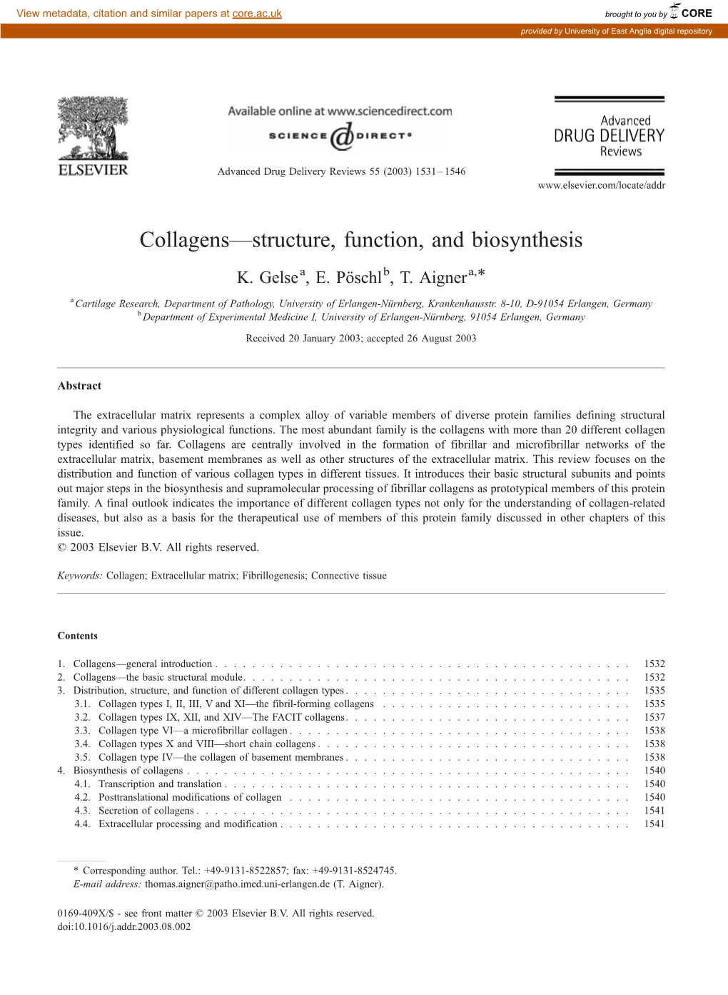 Collagens—Structure, Function, and Biosynthesis