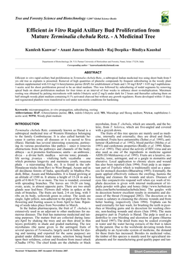 Efficient in Vitro Rapid Axillary Bud Proliferation from Mature Terminalia Chebula Retz. - a Medicinal Tree