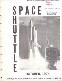 October, 1974 National Aeronautics and Space Administration 0 Space Shuttle Fact Sheet