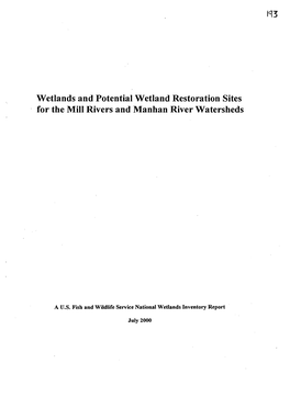 Wetlands and Potential Wetland Restoration Sites for the Mill Rivers and Manhan River Watersheds