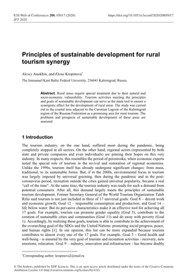 Principles of Sustainable Development for Rural Tourism Synergy
