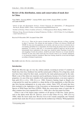 Review of the Distribution, Status and Conservation of Musk Deer in China