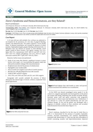 Zieve's Syndrome and Hemochromatosis, Are They Related? Rossi S* and Schiavone C Unit of Diagnostic Ultrasound, “G