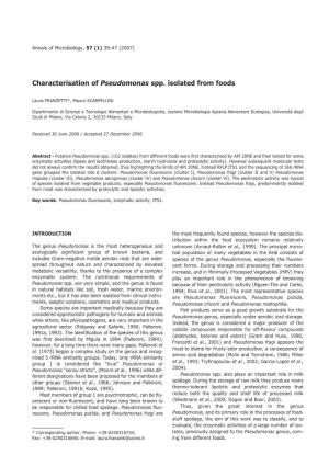 Characterisation of Pseudomonas Spp. Isolated from Foods