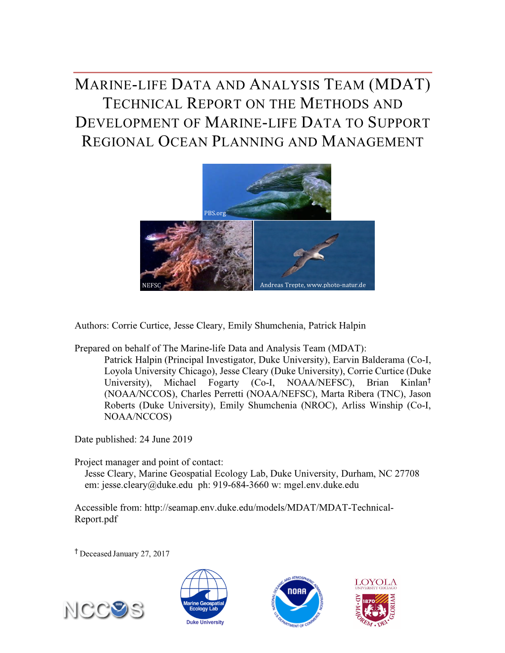 Marine-Life Data and Analysis Team (Mdat) Technical Report on the ...