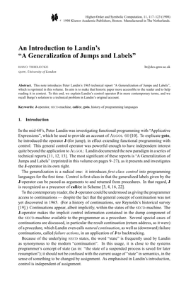 An Introduction to Landin's “A Generalization of Jumps and Labels”