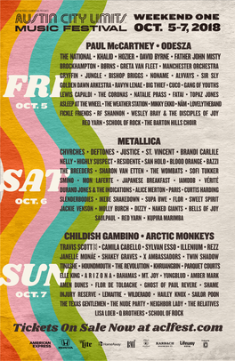 Tickets on Sale Now at Aclfest.Com
