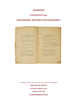 Quaritch Catalogue 1430 Philosophy, Politics and Economics
