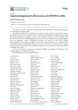 Acknowledgement to Reviewers of IJERPH in 2016