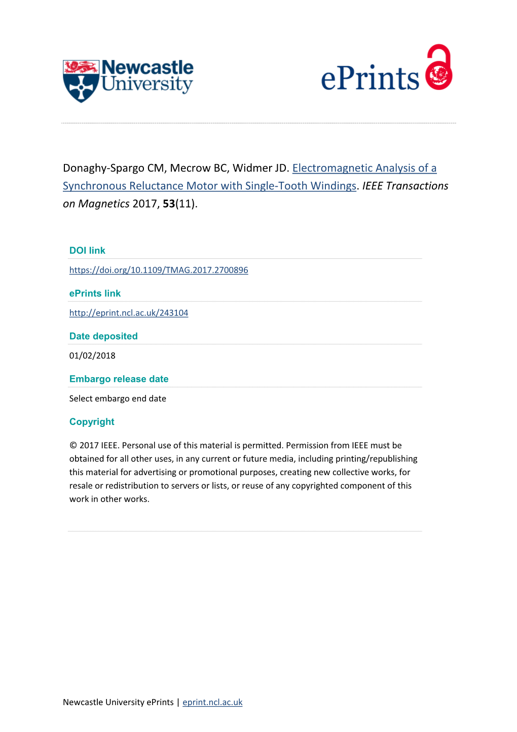 Electromagnetic Analysis of a Synchronous Reluctance Motor with Single-Tooth Windings