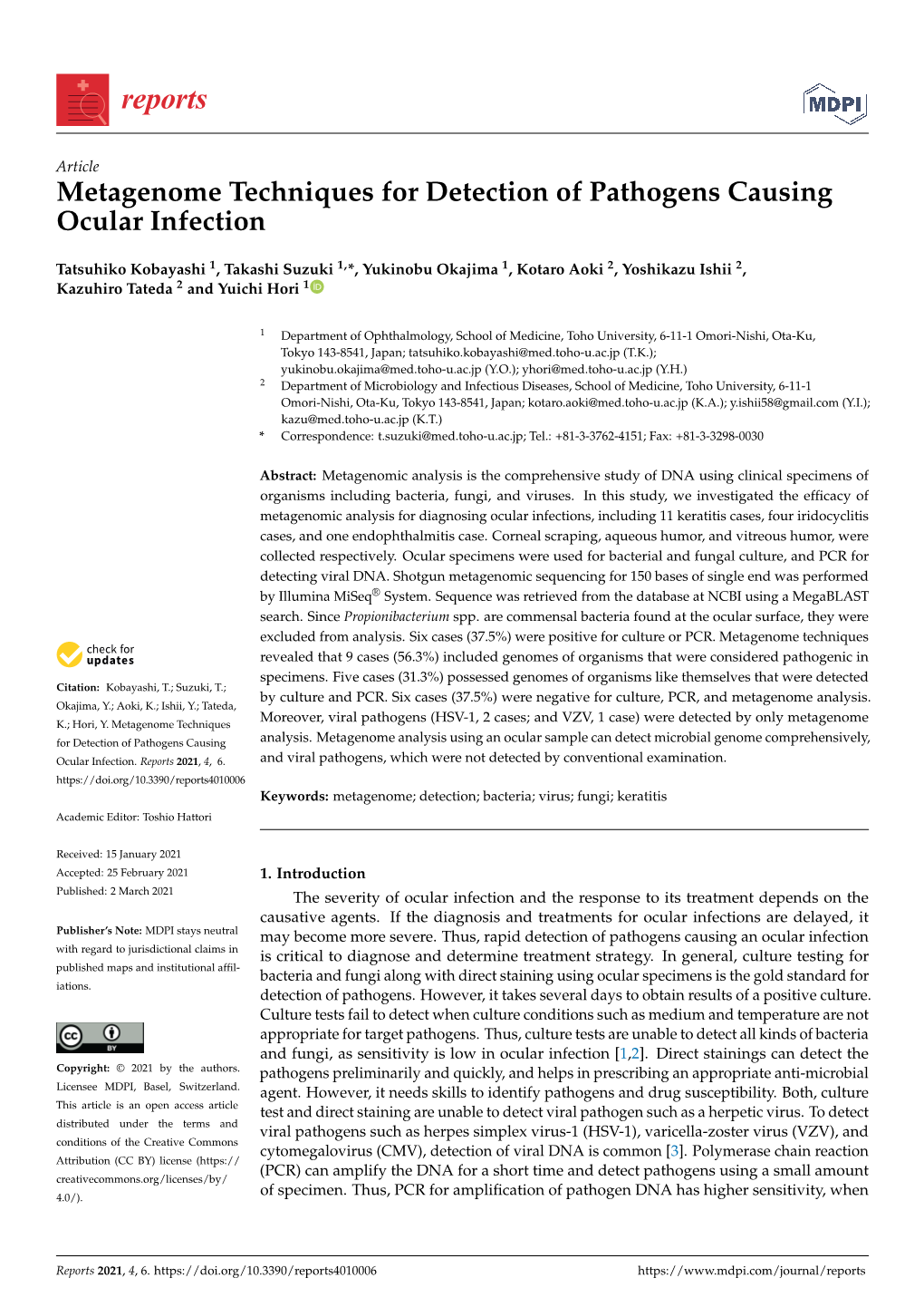 Metagenome Techniques for Detection of Pathogens Causing Ocular Infection