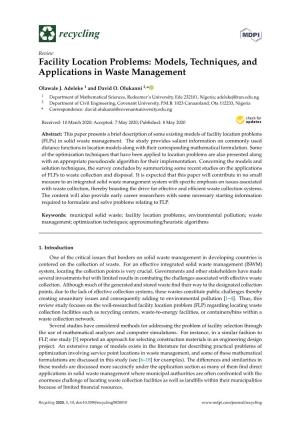 Facility Location Problems: Models, Techniques, and Applications in Waste Management