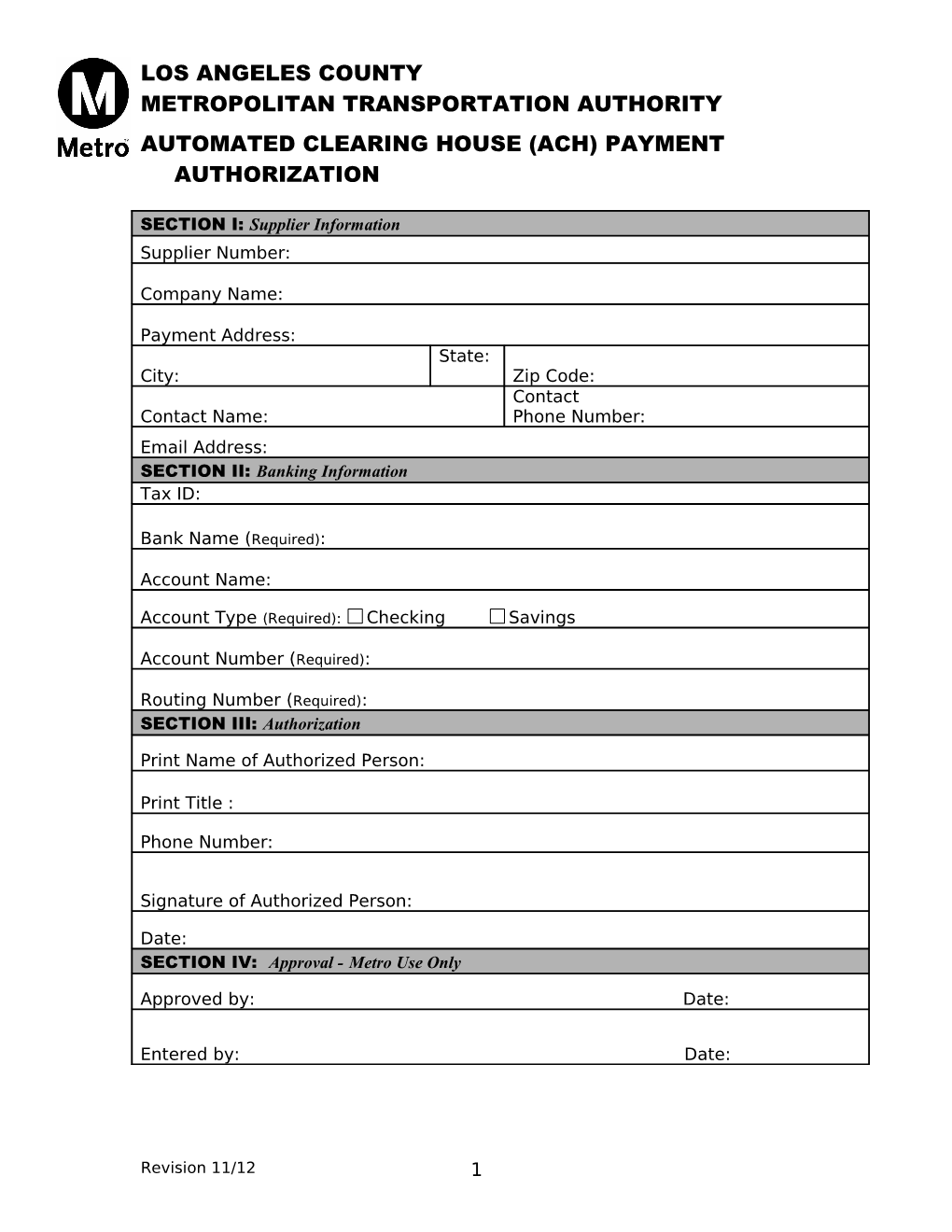 SECTION I: Supplier Information