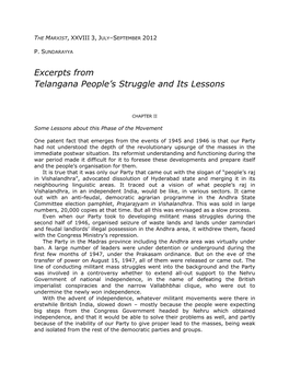 Excerpts from Telangana People's Struggle and Its Lessons
