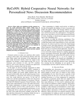 Hyconn: Hybrid Cooperative Neural Networks for Personalized News Discussion Recommendation