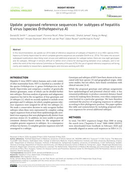 Proposed Reference Sequences for Subtypes of Hepatitis E Virus (Species Orthohepevirus A)