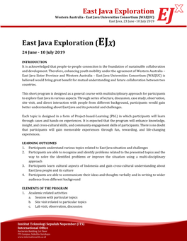 East Java Exploration Western Australia - East Java Universities Consortium (WAEJUC) East Java, 23 June -10 July 2019