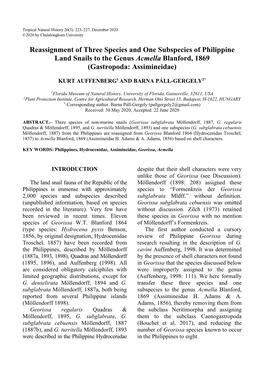 Reassignment of Three Species and One Subspecies of Philippine Land Snails to the Genus Acmella Blanford, 1869 (Gastropoda: Assimineidae)
