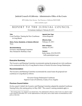 REPORT to the JUDICIAL COUNCIL for Business Meeting On: February 25, 2011
