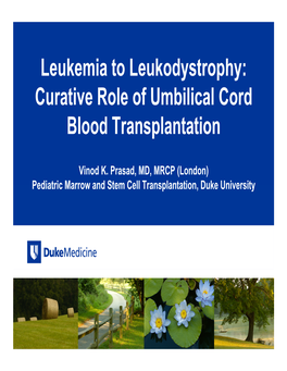 Leukemia to Leukodystrophy: Curative Role of Umbilical Cord Blood Transplantation