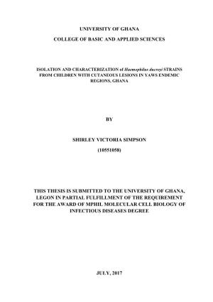 University of Ghana College of Basic and Applied Sciences by Shirley Victoria Simpson (10551058) This Thesis Is Submitted To