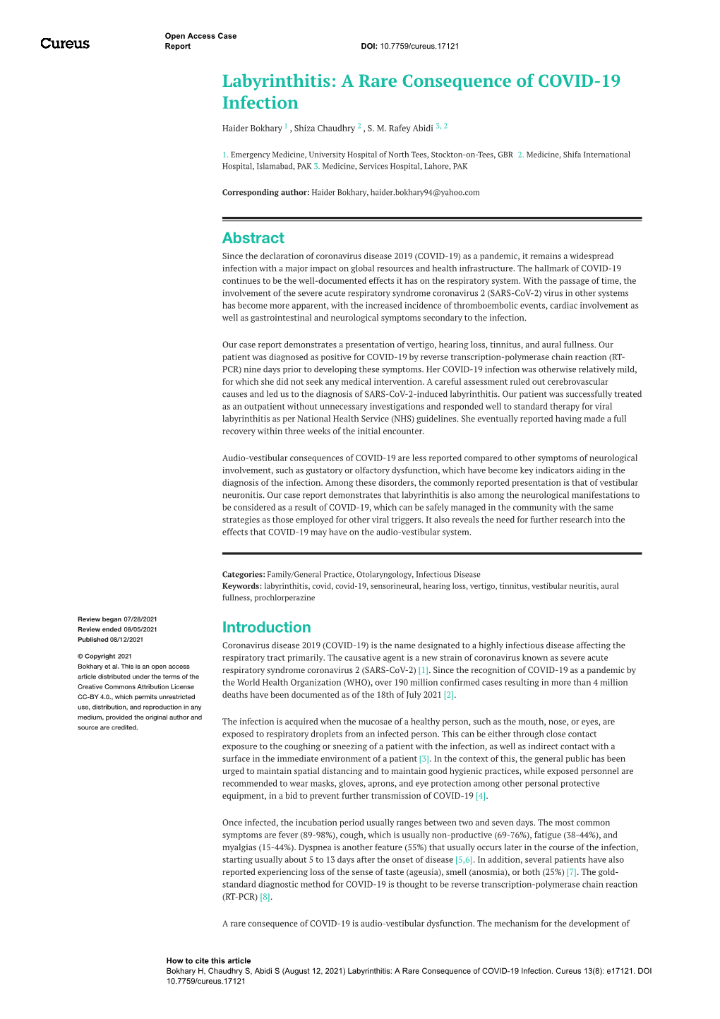 Labyrinthitis: a Rare Consequence of COVID-19 Infection