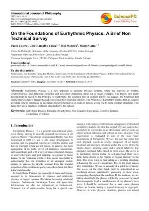 On the Foundations of Eurhythmic Physics: a Brief Non Technical Survey